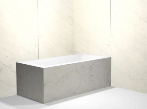 White Carrara marble shower surround. 